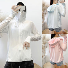 Load image into Gallery viewer, Summer Women Thin Sunscreen Coat Shirt UV Proof Quick Dry Thin UPF50+ Ice Silk Outwear Hooded Cycling Driving Beach Clothes