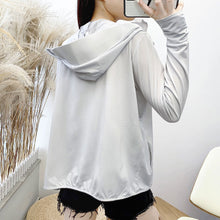 Load image into Gallery viewer, Summer Women Thin Sunscreen Coat Shirt UV Proof Quick Dry Thin UPF50+ Ice Silk Outwear Hooded Cycling Driving Beach Clothes