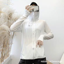 Load image into Gallery viewer, Summer Women Thin Sunscreen Coat Shirt UV Proof Quick Dry Thin UPF50+ Ice Silk Outwear Hooded Cycling Driving Beach Clothes
