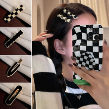 Load image into Gallery viewer, Women Retro Elegant Black White Checkerboard Geometric Acrylic Hairpins Side Hair Clips Barrettes Fashion Hair Accessories
