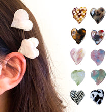 Load image into Gallery viewer, Retro Acetate Heart Shape Small Catch Clip Color Hair Claw Bangs Clip Broken Hair Edge Clip Hairpin