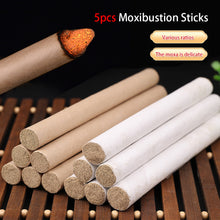 Load image into Gallery viewer, 5Pcs Moxibustion Sticks Moxa Roll Burner Box Chinese Medicines Moxas Therapy Acupuncture Massage Warm Uterus Stomach Health