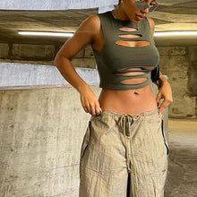Load image into Gallery viewer, Women Fashion Tight Sexy Sleeveless Hollow T-shirt Slim Fit Solid Color Tank Top Cutout Summer Vest Crop Top