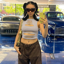 Load image into Gallery viewer, Women Fashion Tight Sexy Sleeveless Hollow T-shirt Slim Fit Solid Color Tank Top Cutout Summer Vest Crop Top