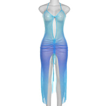 Load image into Gallery viewer, Summer New Ins Style Women Halterneck One-piece Gradient Color Sexy Low-cut Hollowed-out Slim Fit See-through Long Dress