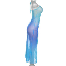 Load image into Gallery viewer, Summer New Ins Style Women Halterneck One-piece Gradient Color Sexy Low-cut Hollowed-out Slim Fit See-through Long Dress