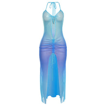 Load image into Gallery viewer, Summer New Ins Style Women Halterneck One-piece Gradient Color Sexy Low-cut Hollowed-out Slim Fit See-through Long Dress