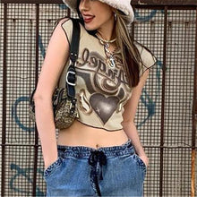 Load image into Gallery viewer, Women Short Sleeve T-shirt Fashion Hot Girl Trend Printing Contrast Color Casual V Neck Vest Crop Tops Blouse