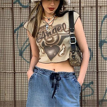 Load image into Gallery viewer, Women Short Sleeve T-shirt Fashion Hot Girl Trend Printing Contrast Color Casual V Neck Vest Crop Tops Blouse