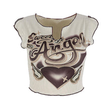 Load image into Gallery viewer, Women Short Sleeve T-shirt Fashion Hot Girl Trend Printing Contrast Color Casual V Neck Vest Crop Tops Blouse