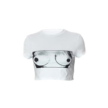Load image into Gallery viewer, Round Neck T-shirt Pullover Crop Top Casual Women Short Sleeve Printing Navel Tank Top Graphic Print Slim Shirt
