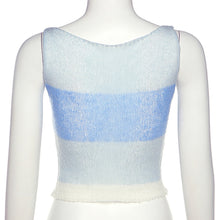 Load image into Gallery viewer, Summer See-through Sleeveless Loose Shirt Women Knitted Tops Fashion Contrast Color Round Neck Slim Vest