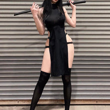 Load image into Gallery viewer, Summer Sleeveless Cutout Side Slit High Waist Dress Solid Color Pullover Halterneck Super Sexy Hollow Side Beauty Dress