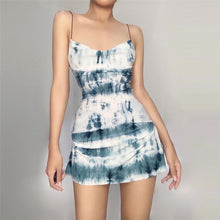 Load image into Gallery viewer, Sexy Low Cut Smocked Slit Dress Tie-dye Personality Graffiti Print Slip Dress Slim Fit Women Suspender Skirt