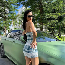 Load image into Gallery viewer, Sexy Low Cut Smocked Slit Dress Tie-dye Personality Graffiti Print Slip Dress Slim Fit Women Suspender Skirt
