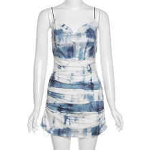 Load image into Gallery viewer, Sexy Low Cut Smocked Slit Dress Tie-dye Personality Graffiti Print Slip Dress Slim Fit Women Suspender Skirt