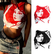 Load image into Gallery viewer, Portrait Printed Sleeveless Crop Tank Top Vest Round Neck T-shirt Pullover Slim Fit Summer Beauty Ribbed Knit Tops