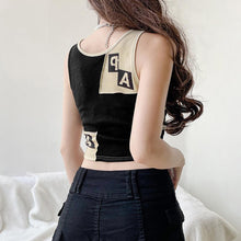 Load image into Gallery viewer, Personalised Needles Letter Print Stitched Colorblock Crewneck Tank Tops Sleeveless T-shirts Round Neck Vest