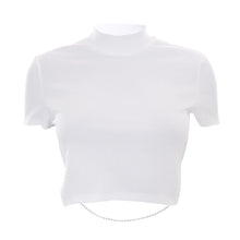 Load image into Gallery viewer, Large Area Open Back Chain Short Sleeve T-shirt Street Style Hot Girl Solid Color Backless Slim Sexy White Tops