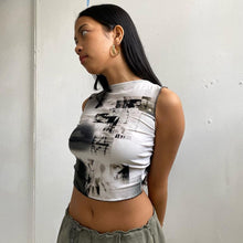 Load image into Gallery viewer, Fashion Print Sleeveless Cutout Open Back Drawstring Women Vest Street Style Round Neck Crop Tank Top Short Shirts