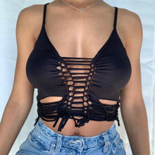 Load image into Gallery viewer, Y2k Fashion Solid Color V-neck Slim Hollow Sling Tube Top Women Summer Tight Low Cut Shirt Crop Tops