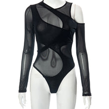 Load image into Gallery viewer, Sexy Mesh Sheer Tight Long Sleeve Women Bodysuits Fashion Model Street Shooting See-through Tight-fitting Long-sleeved Jumpsuit