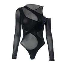 Load image into Gallery viewer, Sexy Mesh Sheer Tight Long Sleeve Women Bodysuits Fashion Model Street Shooting See-through Tight-fitting Long-sleeved Jumpsuit