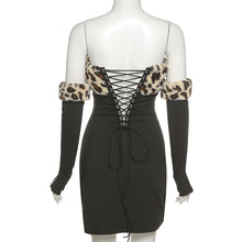Load image into Gallery viewer, Fashion Slim Fit Pleated Ruched Sexy Off Shoulder Leopard Print Dress Backless With Sleeves Women's Clothing