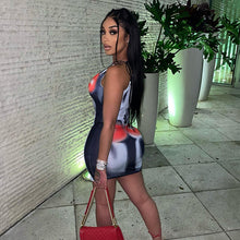Load image into Gallery viewer, 3D Human Body Print Sexy Chest Cutout Sleeveless Tight Waist Hip Dress Fashion Sloping Shoulder Hollow Dress