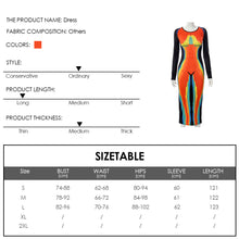 Load image into Gallery viewer, Heat Sensing Print Design Contrast Color Slim Fit Long Sleeve Dress Round Neck Tight Waist Long Dress