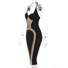 Load image into Gallery viewer, Summer Fashion Panelled Color Lowcut Sexy Halterneck Lace-up Open Back Off-shoulder Slim Fit Dress
