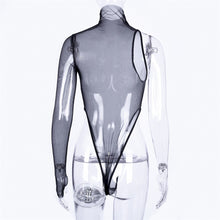 Load image into Gallery viewer, Turtleneck Sexy See-through Onesies Bodysuit Single-sleeve Mesh Hollow Perspective Shirt Jumpsuit
