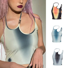 Load image into Gallery viewer, Hot Girls Irregular Halterneck Spaghetti Straps Cool Metal T-shirt Top Contrast Colors Suspenders Vest