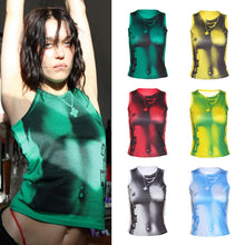 Load image into Gallery viewer, Round Neck Cropped Navel T-shirt Necklace Print Slim Fit Summer Sleeveless Multiple Color Top Vest