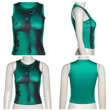 Load image into Gallery viewer, Round Neck Cropped Navel T-shirt Necklace Print Slim Fit Summer Sleeveless Multiple Color Top Vest
