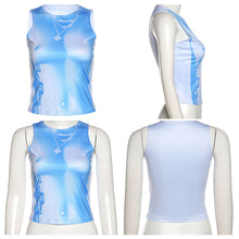 Load image into Gallery viewer, Round Neck Cropped Navel T-shirt Necklace Print Slim Fit Summer Sleeveless Multiple Color Top Vest