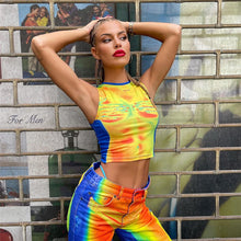 Load image into Gallery viewer, Ins Style Personalized Print Sleeveless Vest Round Neck Short Top Bright Colors Spring Summer T-shirts