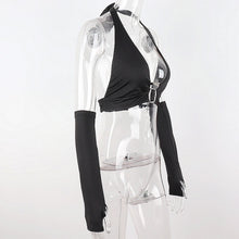 Load image into Gallery viewer, Ins Style V-neck Metal Open Back Crop Top Slim Fit Halterneck Vest With Sleeves Nightclub Party Sexy Lowcut Shirt