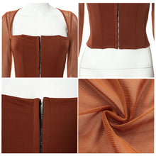 Load image into Gallery viewer, Autumn Solid Color Cardigan Square Neck Shirts Hook Button Waist Mesh Long Sleeve Fashion Casual Top