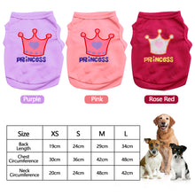 Load image into Gallery viewer, XS-L Pet Vest Princess Letter Crown Dog Cat T-shirt Vest Puppy Costumes Casual Pet Clothes For Small Medium Dog Kitty