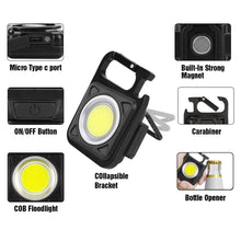 Load image into Gallery viewer, LED Flashlight Portable Pocket Work Light Keychain USB Rechargeable COB Lantern for Outdoor Camping Small Light Corkscrew