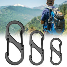 Load image into Gallery viewer, 10pcs S Type Stainless Steel Carabiner With Lock Mini Keychain Hook Anti-Theft Outdoor Camping Backpack Buckle Key-Lock Tool