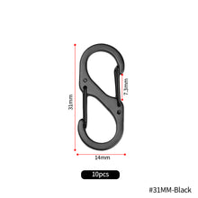 Load image into Gallery viewer, 10pcs S Type Stainless Steel Carabiner With Lock Mini Keychain Hook Anti-Theft Outdoor Camping Backpack Buckle Key-Lock Tool