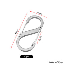 Load image into Gallery viewer, 10pcs S Type Stainless Steel Carabiner With Lock Mini Keychain Hook Anti-Theft Outdoor Camping Backpack Buckle Key-Lock Tool