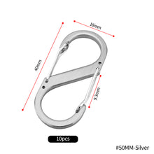 Load image into Gallery viewer, 10pcs S Type Stainless Steel Carabiner With Lock Mini Keychain Hook Anti-Theft Outdoor Camping Backpack Buckle Key-Lock Tool