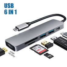 Load image into Gallery viewer, Usb 6 In 1 Docking Station Hdmi Audio And Video Sd Card Reader Pd Port Hub