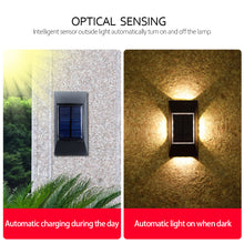 Load image into Gallery viewer, New 6/12 LED Solar Wall Lights Garden Fence Waterproof Solar Led Light Up&Down Light Outdoor Solar Wall Stair Light Patio Courtyard Street Landscape Garden Decor Wall Lamp