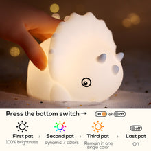 Load image into Gallery viewer, Cute Dinosaur Tap Night Light Silicone Animal Atmosphere Lamp Children Kids Holiday Gift Dimmable Sleeping Night Lamp 5V USB Charging