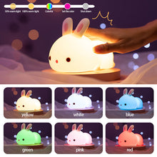 Load image into Gallery viewer, Cute Rabbit Tap Night Light Silicone Animal Atmosphere Lamp Children Kids Holiday Gift Dimmable Sleeping Night Lamp 5V USB Charging