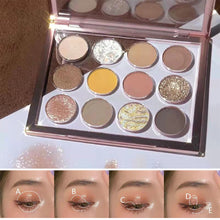 Load image into Gallery viewer, 12 Colors Pearlescent Matte Eyeshadow Palette Transparent Glitter Earth Color Women Cosmetics Glitter Eyeshadow Palette